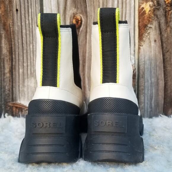 Platform Chelsea Lug Sole Boots Sorel Brex Size 6 White Leather Waterproof EUC - Picture 5 of 14